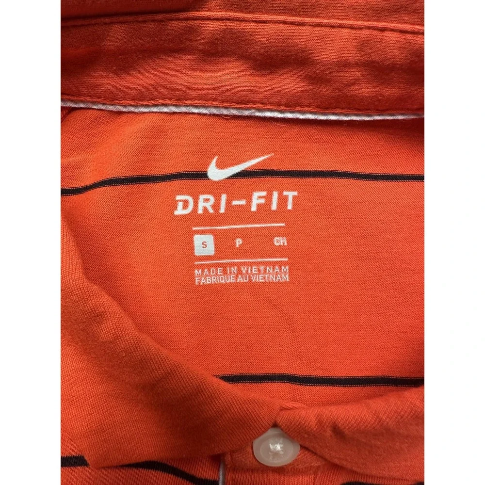 Nike‎ Polo Shirt Mens Small Orange Black Striped Dri-Fit Golf Performance
